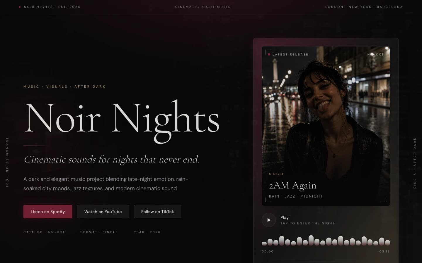 Captura de la web de Noir Nights en escritorio
