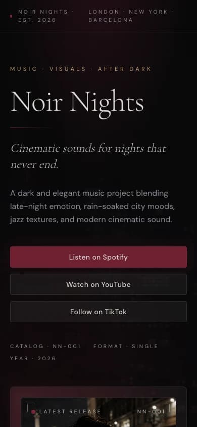 Captura de la web de Noir Nights en móvil